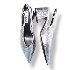 Steve Madden Metallic Silver Pointed Slingback Block Heels Size 9M